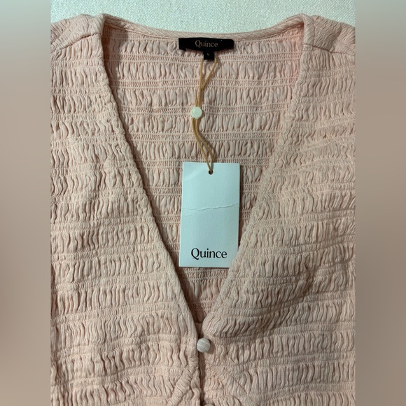 Quince Blush Pink Smocked Midi Dress NWT Ruffle Sleeve Button Front Boho large - Picture 9 of 9